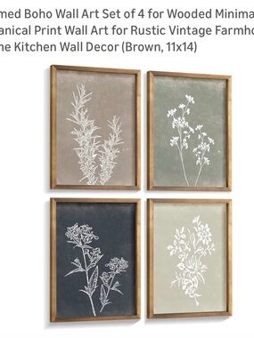 Framed Botanical Wall Art Set of 4 - Neutral Brown and Green